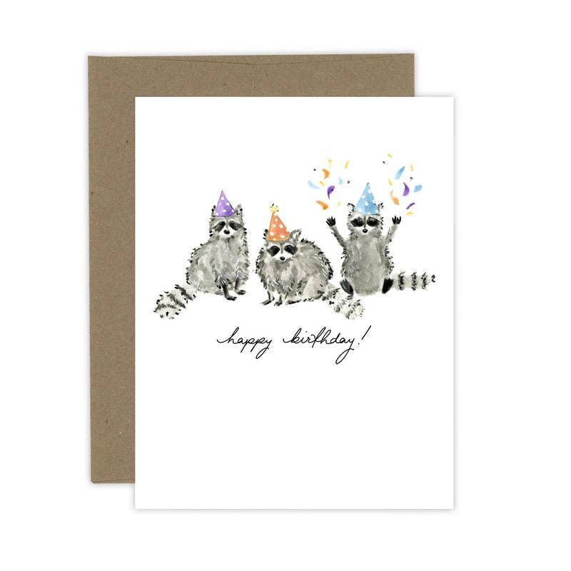 Almeida Illustrations - Birthday Raccoons Card: White