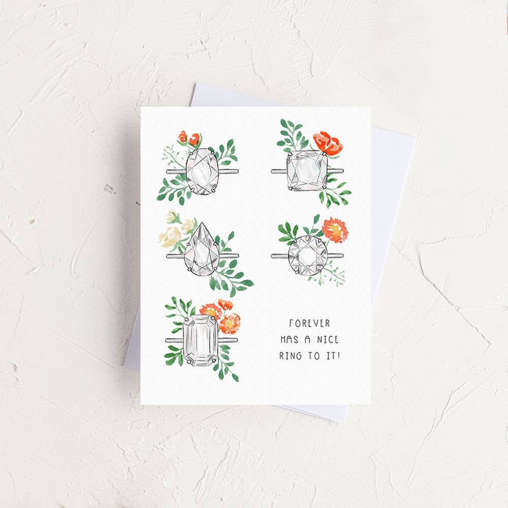 Almeida Illustrations - Floral Ring - Newly Engaged - Bridal Shower Engagement Card: White