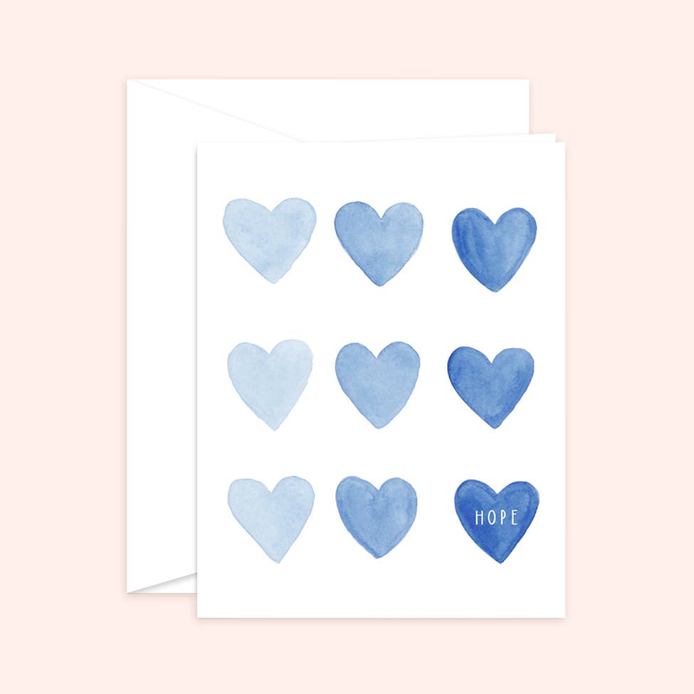 Almeida Illustrations - Hearts of Hope - Blue Encouragement & Sympathy Greeting Card: White