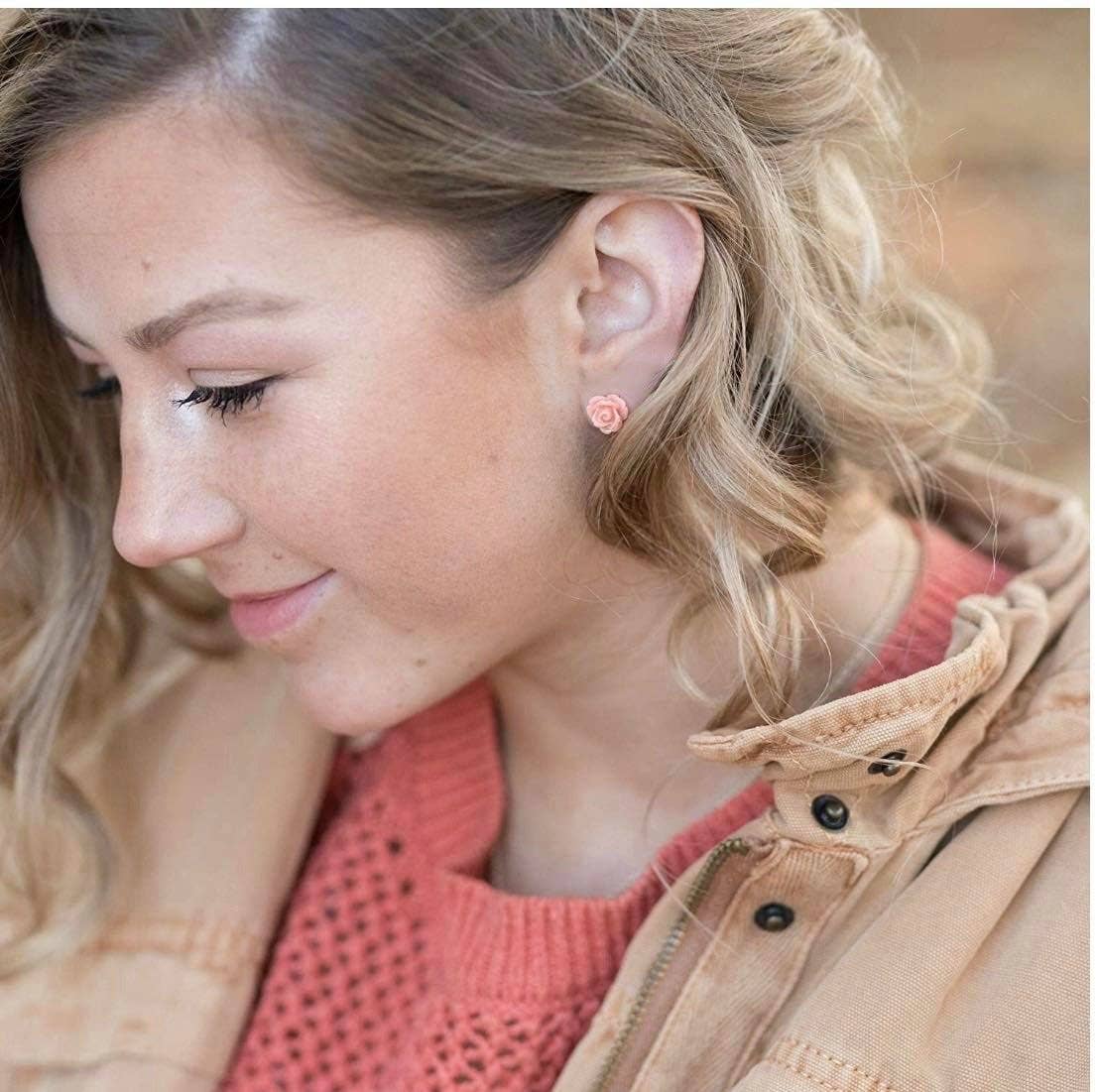 Pretty Smart - Teal Rose Stud Earrings, 9mm: Invisible Clip On