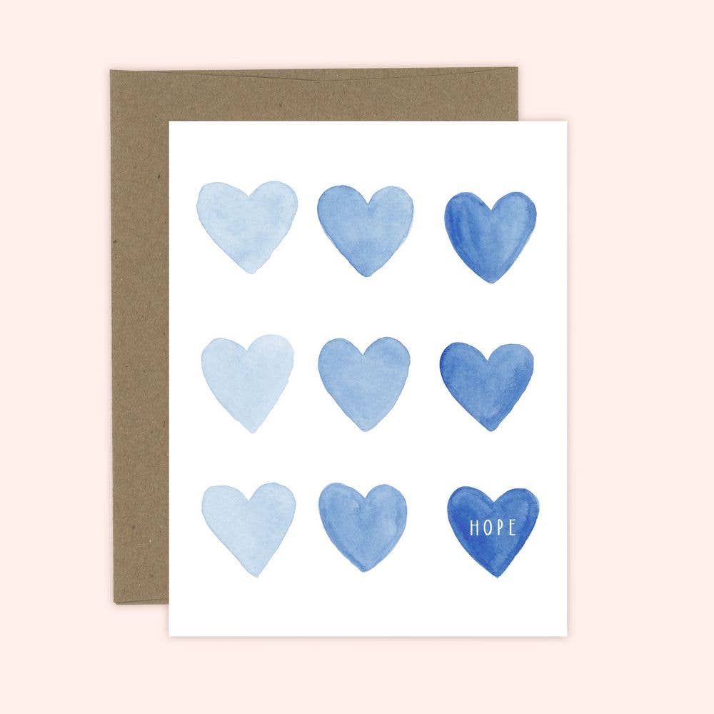 Almeida Illustrations - Hearts of Hope - Blue Encouragement & Sympathy Greeting Card: White
