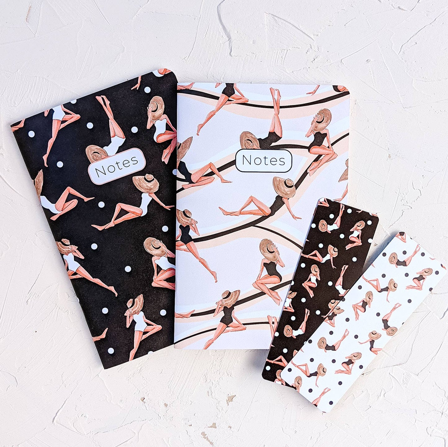 Almeida Illustrations - Black Retro Bikini Notebook - 48 Lined Pages