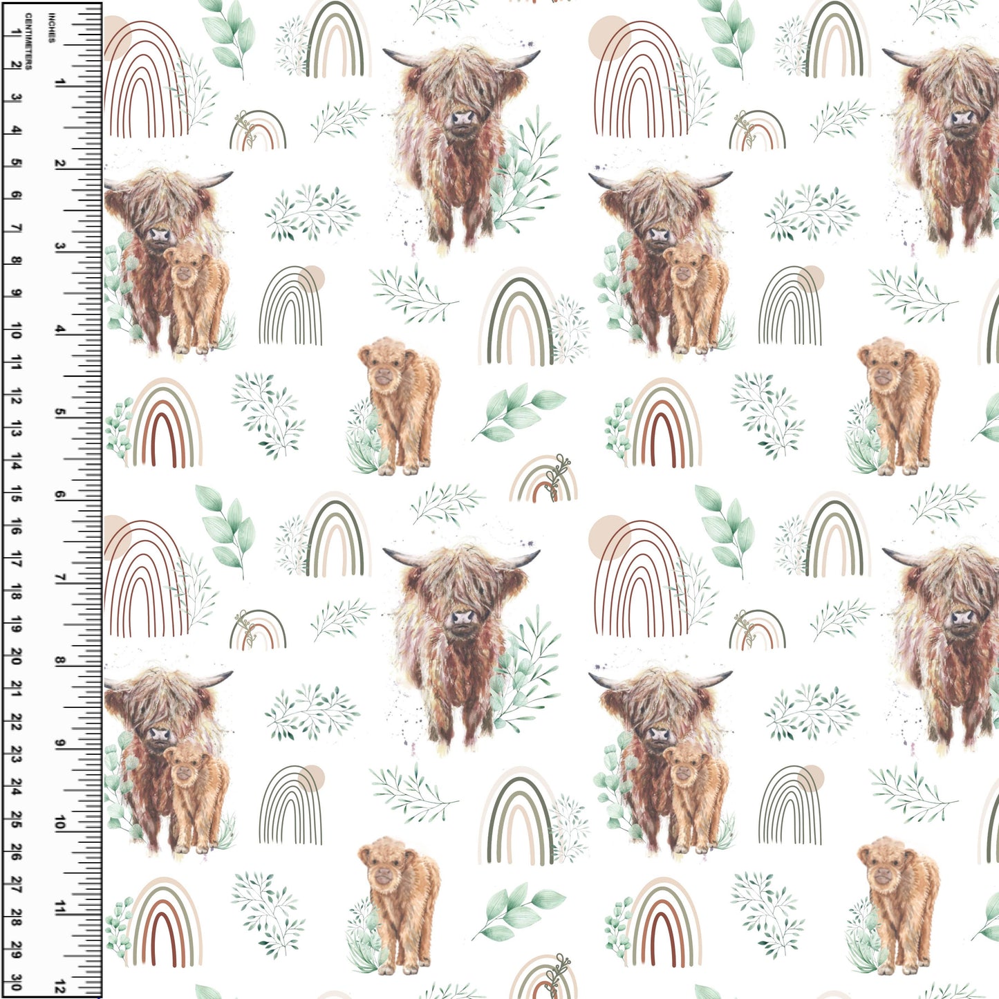 Busy Little Stitches - Highland Cows Rainbow Greenery Toddler Blanket