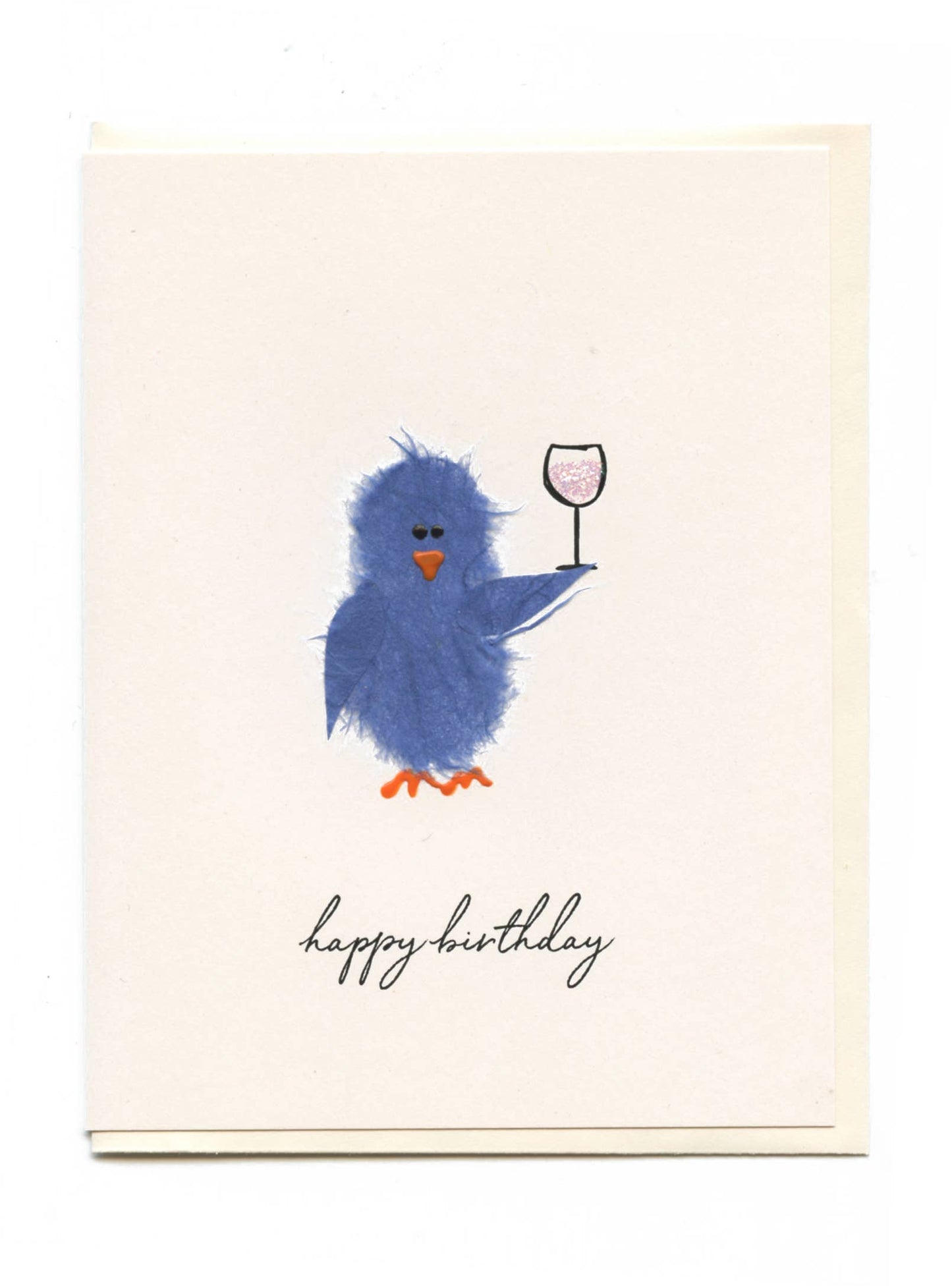 FLAUNT HANDMADE CORRESPONDENCES - "Happy Birthday" Blue Bird with Wine