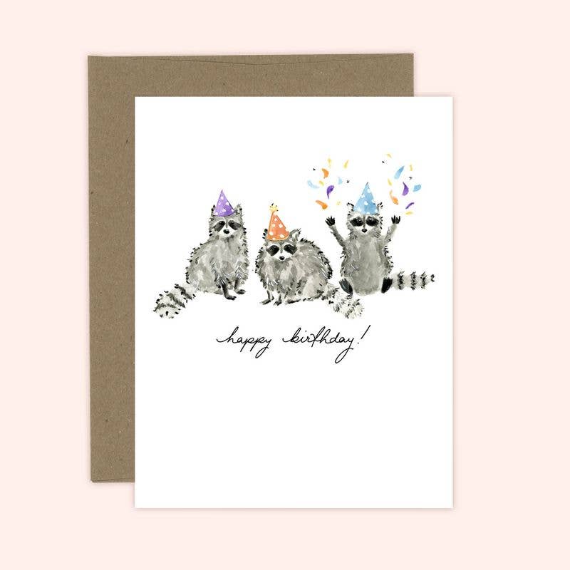 Almeida Illustrations - Birthday Raccoons Card: White