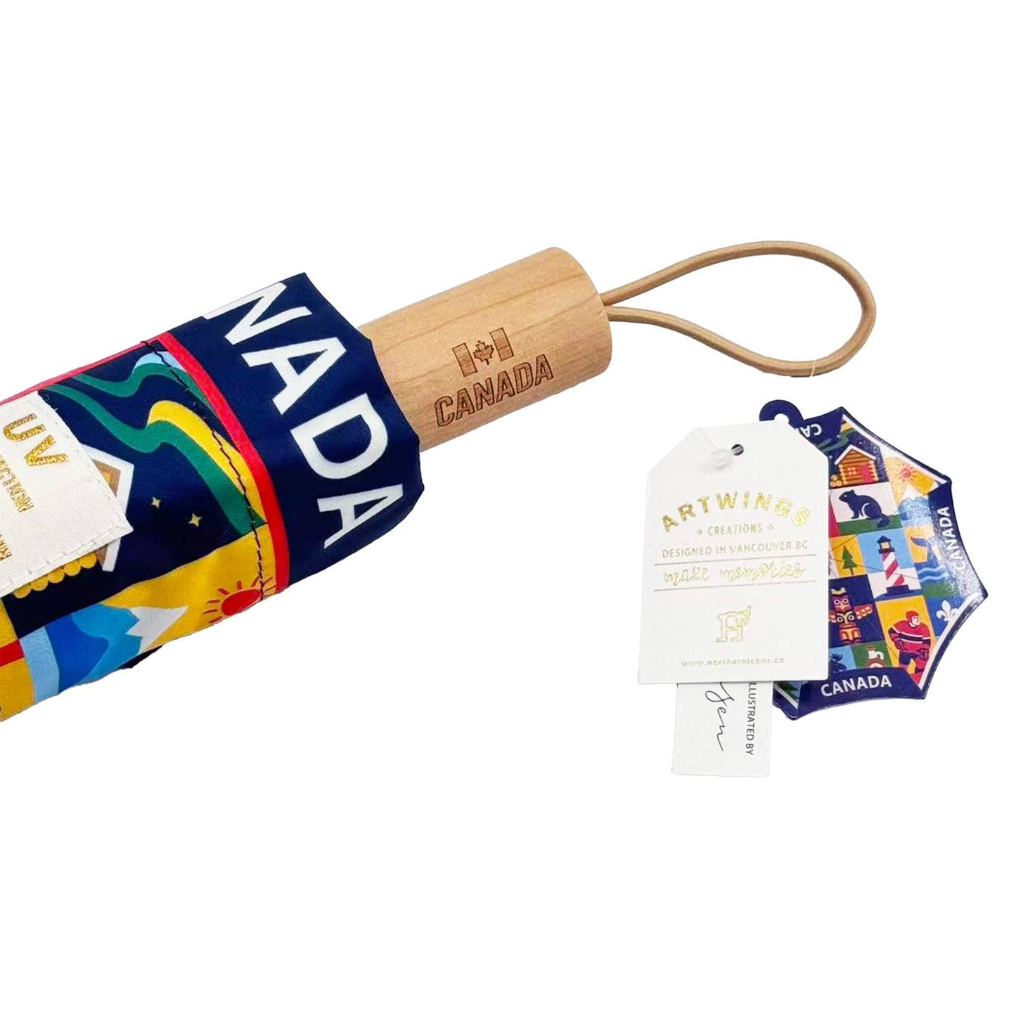 Northern Icons Canada - Canada Heritage Icon Collage Folding Umbrella - Premium UV Protection Sun & Rain Travel Parasol