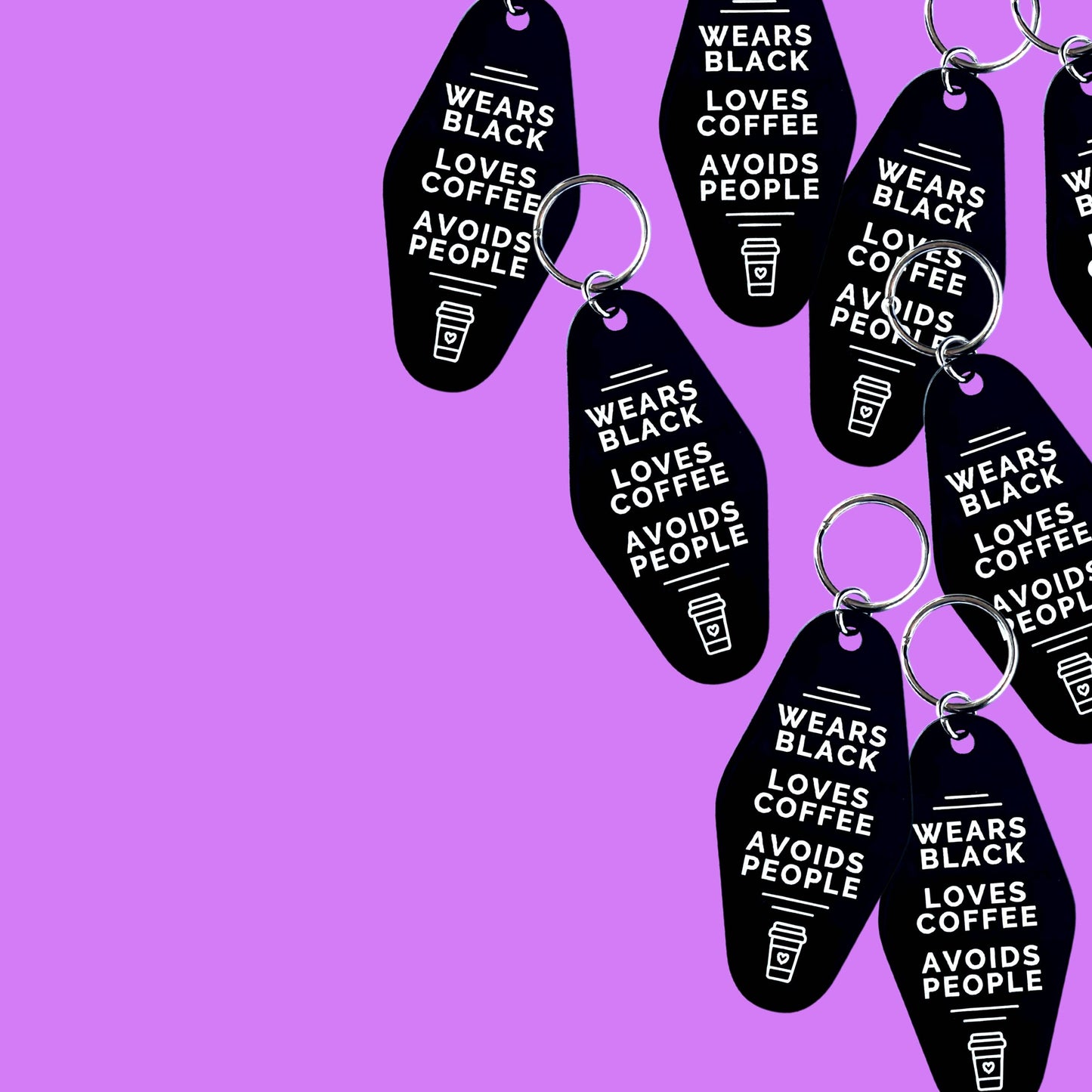 The Playful Pineapple - Wears Black Loves Coffee Avoids People Motel Keychain