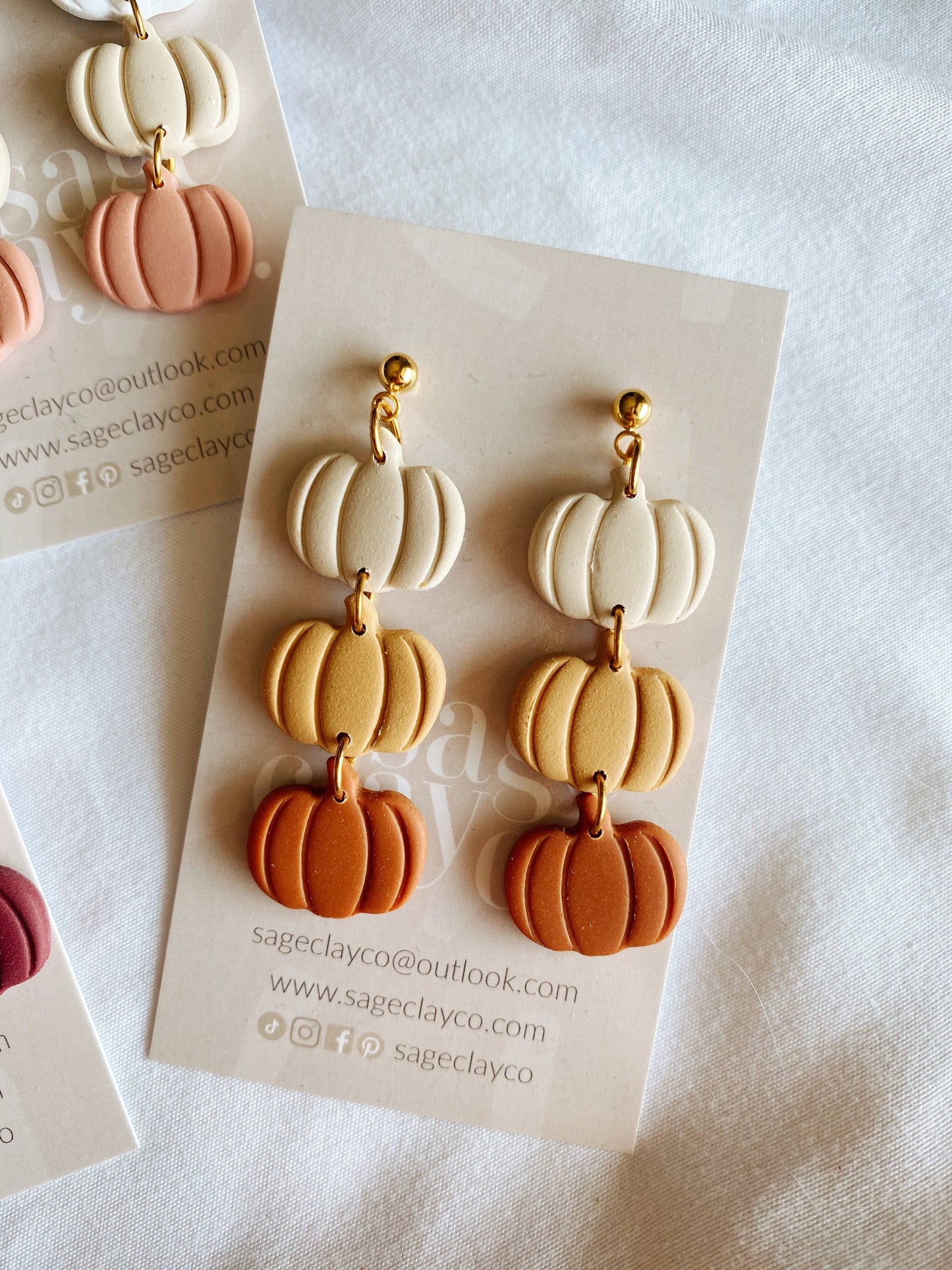 Sageclayco - Pumpkin Dangles | Handmade Polymer Clay Earrings: Transluscent Blush