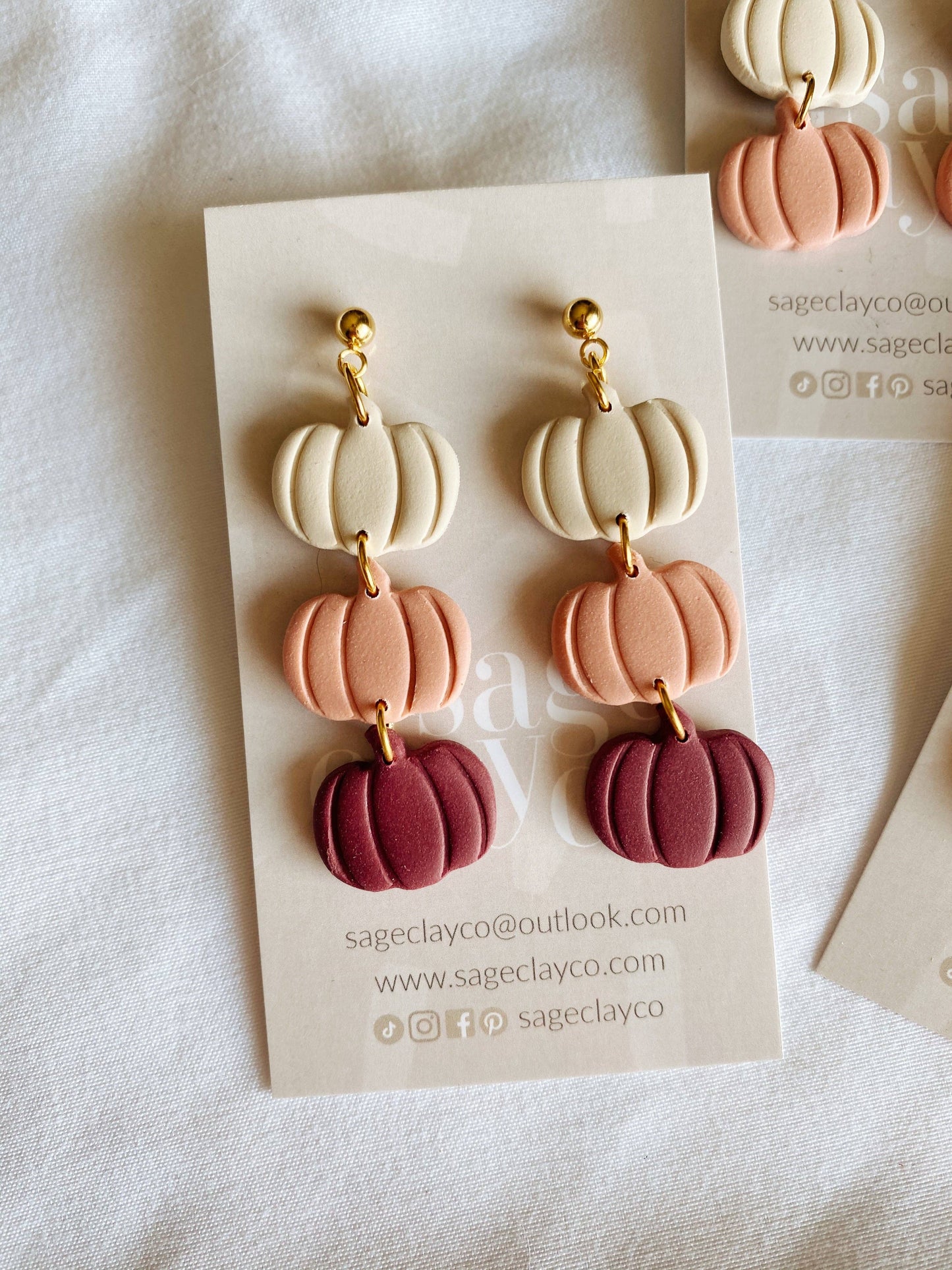 Sageclayco - Pumpkin Dangles | Handmade Polymer Clay Earrings: Transluscent Blush
