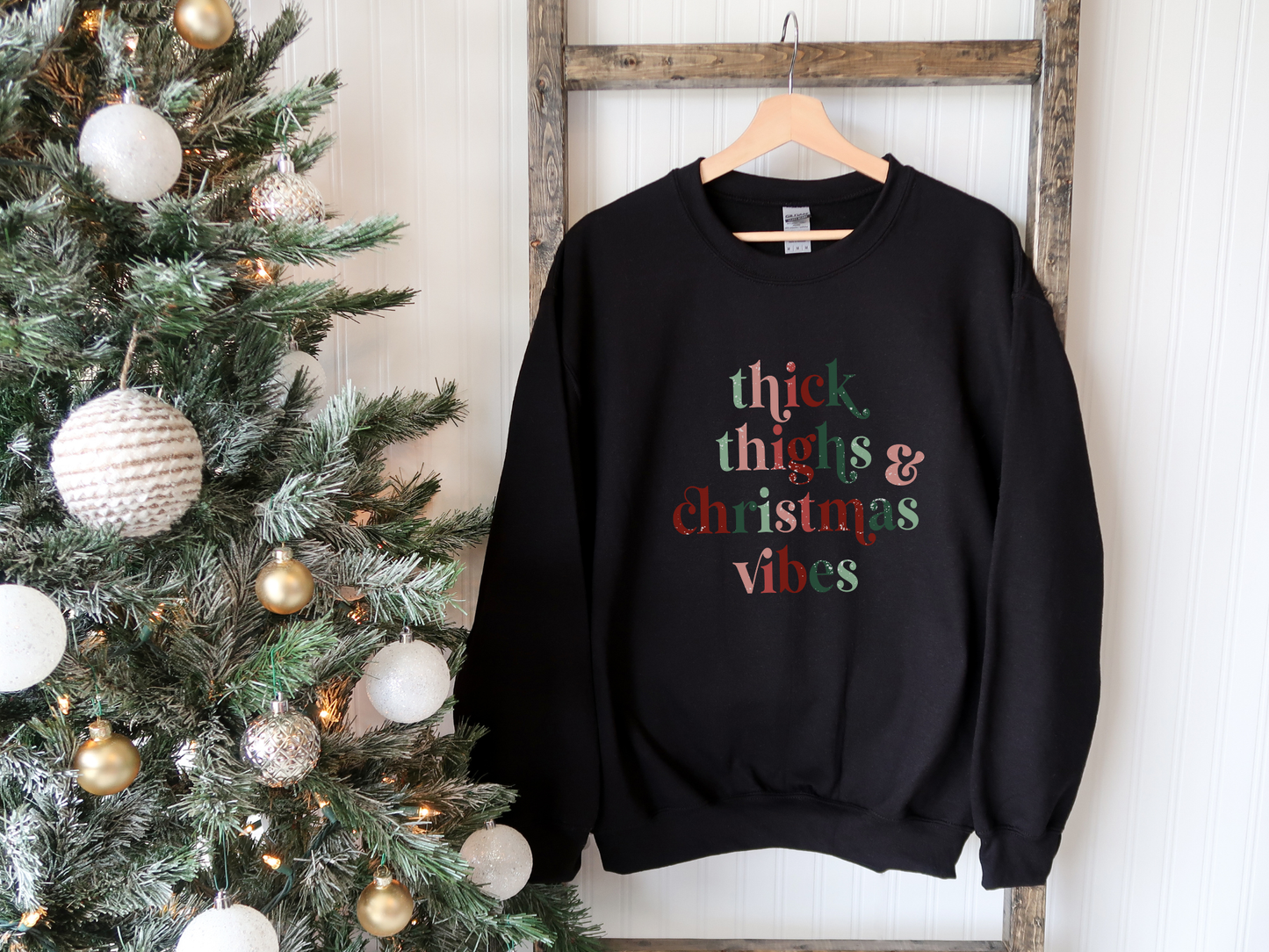 Thick Thighs and Christmas Vibes Crewneck Sweatshirt - Curly Cupcakes