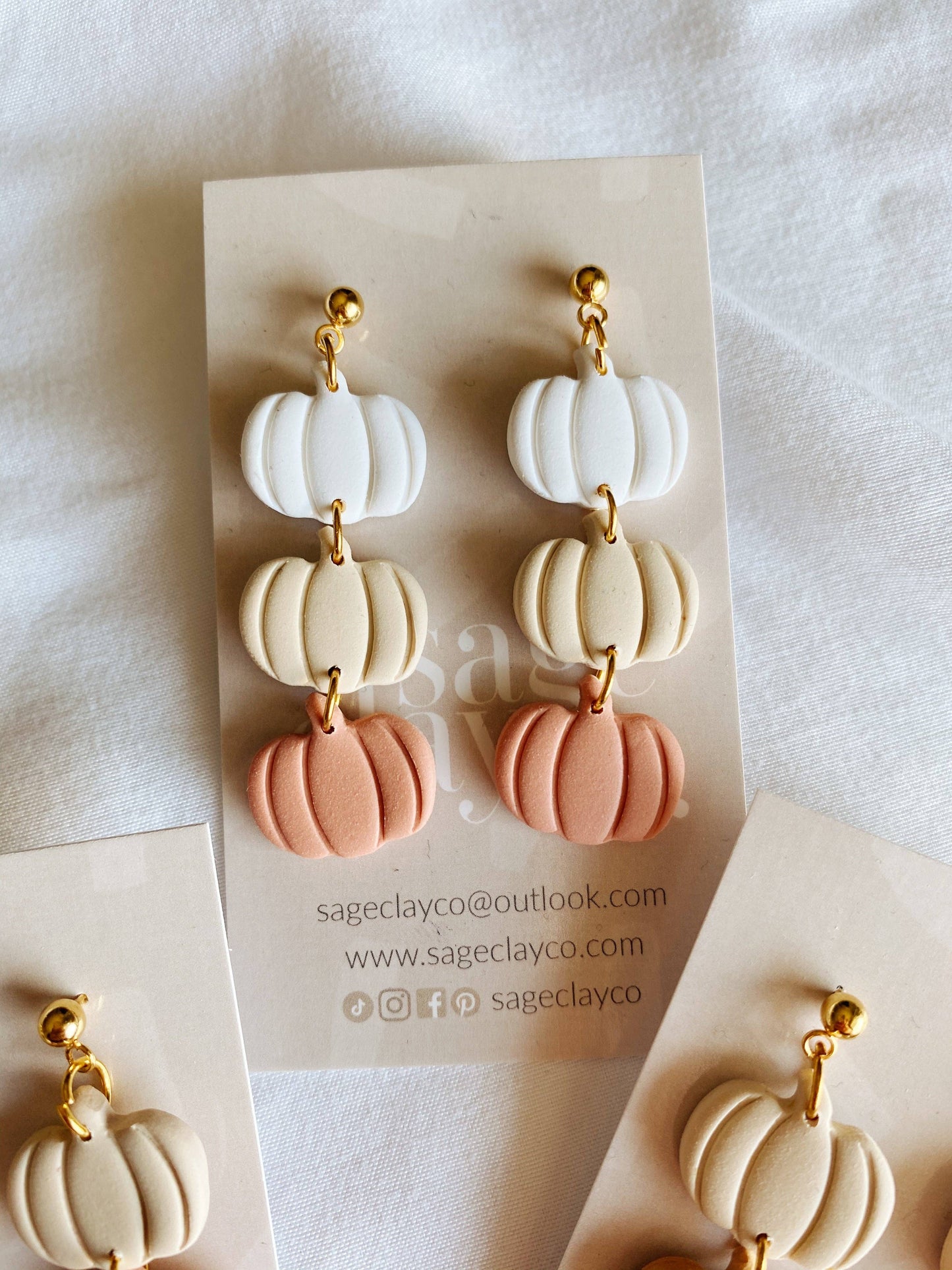 Sageclayco - Pumpkin Dangles | Handmade Polymer Clay Earrings: Transluscent Blush