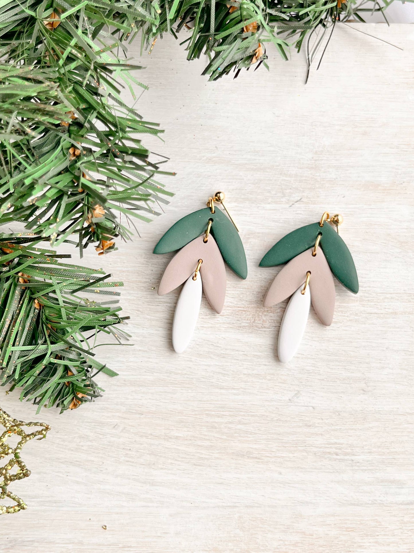 Holiday Dangle Earrings, Handmade Christmas Clay Earrings: GBW