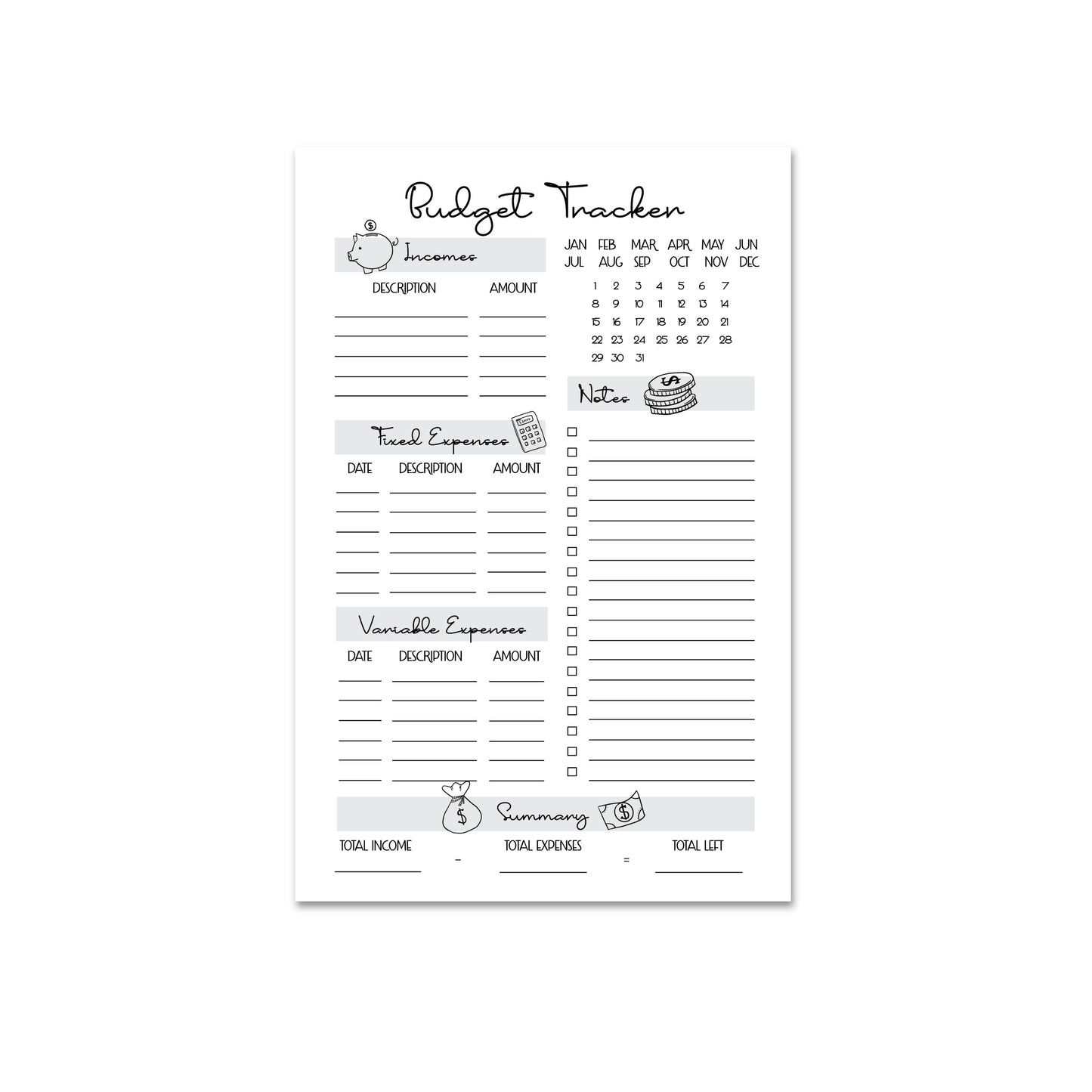 Jaybee Design - Budget Tracker - 25 pg Notepad