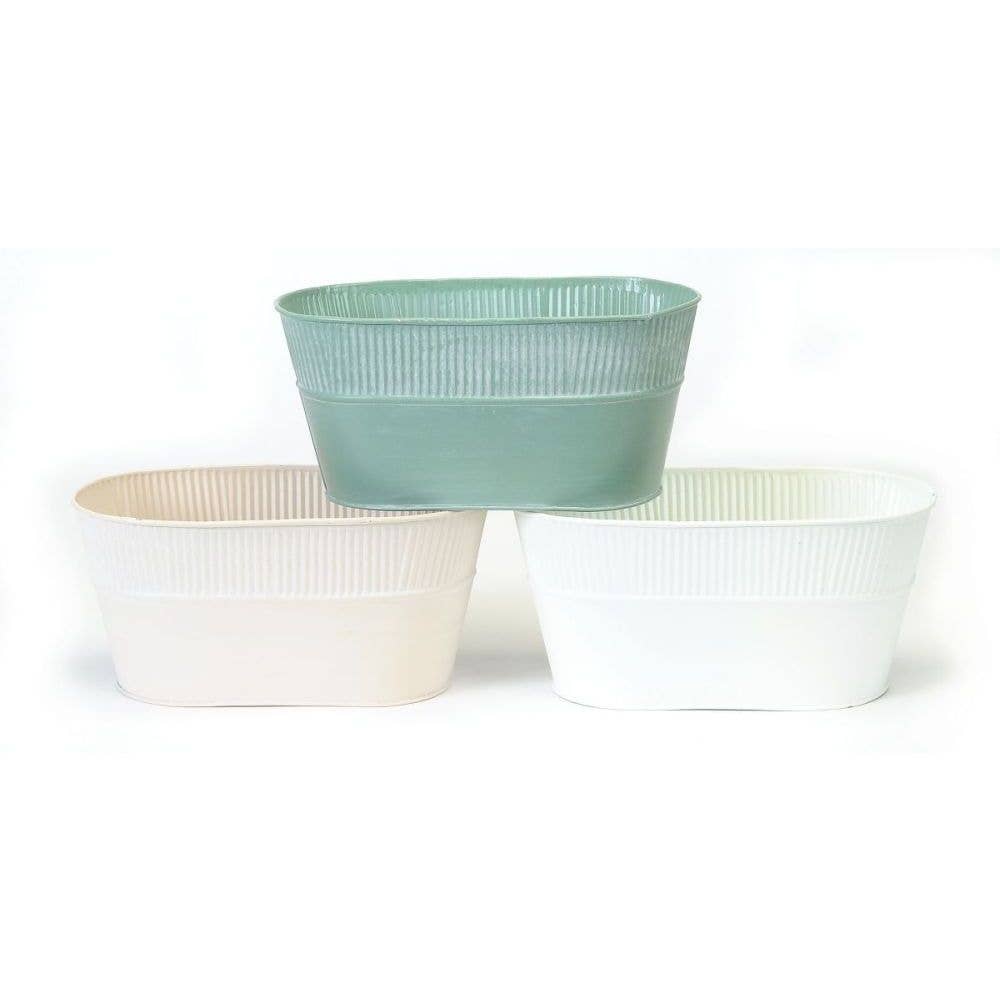 Bacon Basketware - 3 Assorted Ribbed Top Tins- Cream/Blush/Green