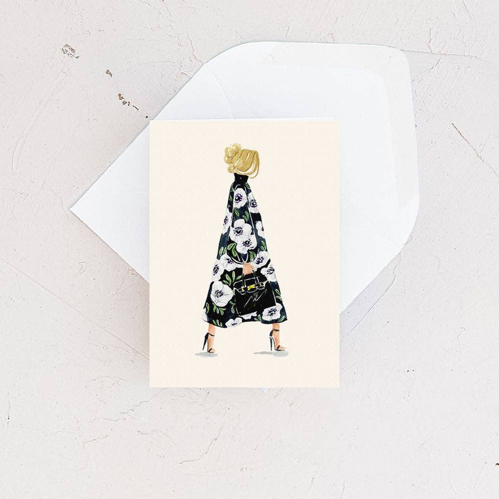 Almeida Illustrations - Mini Card - Floral Anemone Luxury Bag Girl Enclosure Card