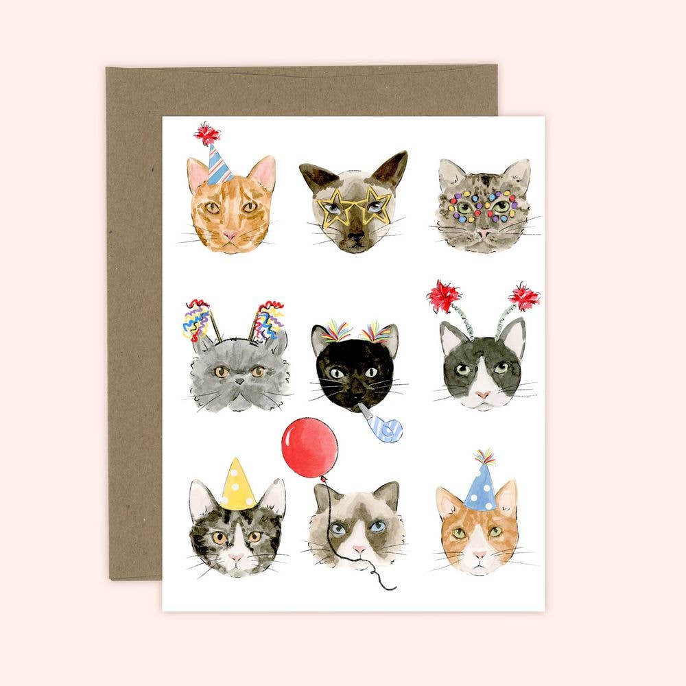 Almeida Illustrations - Birthday Cats Greeting Card: White