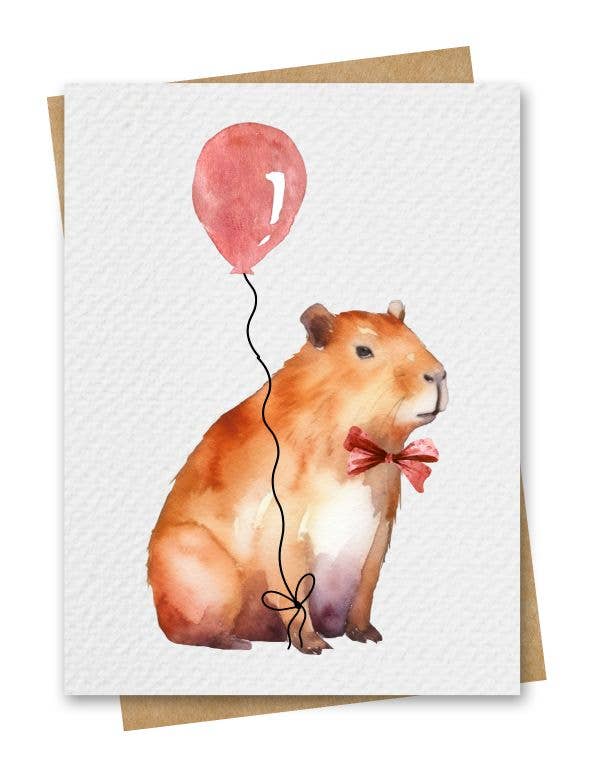 Paper Kuts - Watercolour Capybara With Red Balloon Birthday Card: Square
