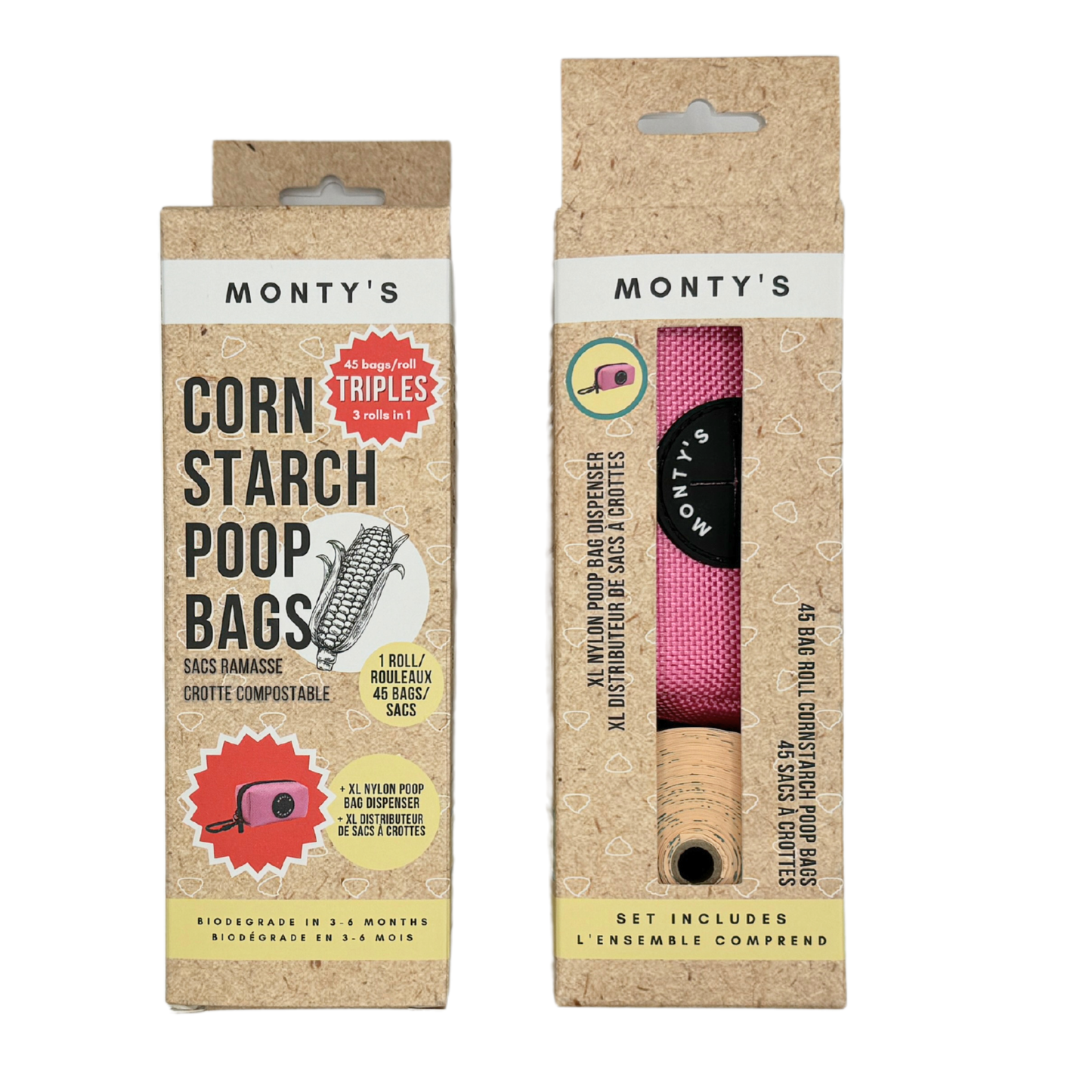 Monty's Bags - XL Nylon Poop Bag Dispenser Set with 45 Bag Triples Roll: Black