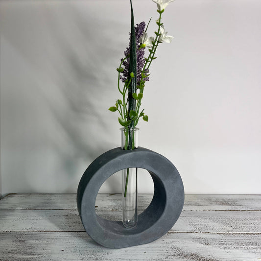 Joyful Lotus - Concrete vase with test tube: Charcoal Gray