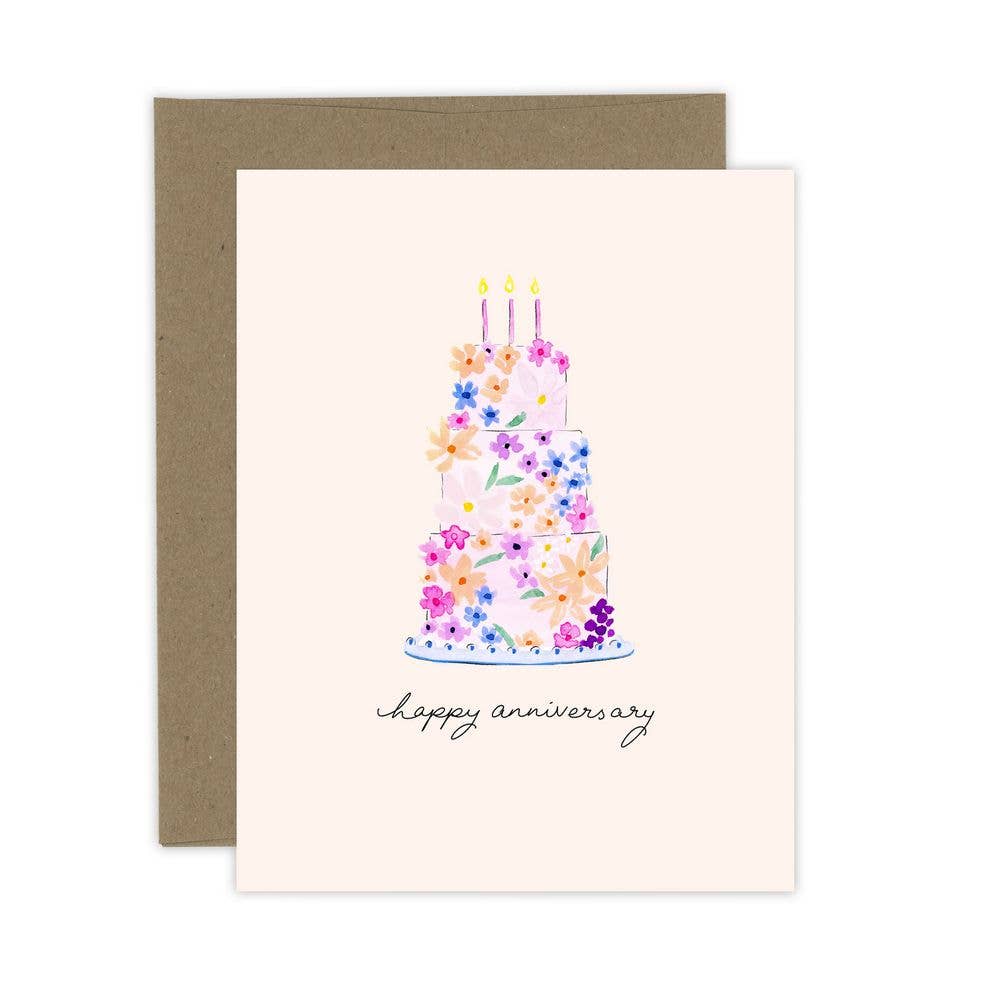 Almeida Illustrations - Happy Anniversary Cake Card: White