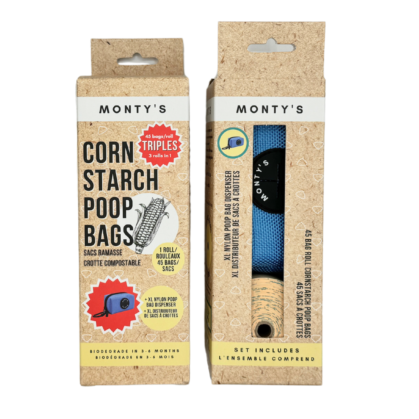 Monty's Bags - XL Nylon Poop Bag Dispenser Set with 45 Bag Triples Roll: Black