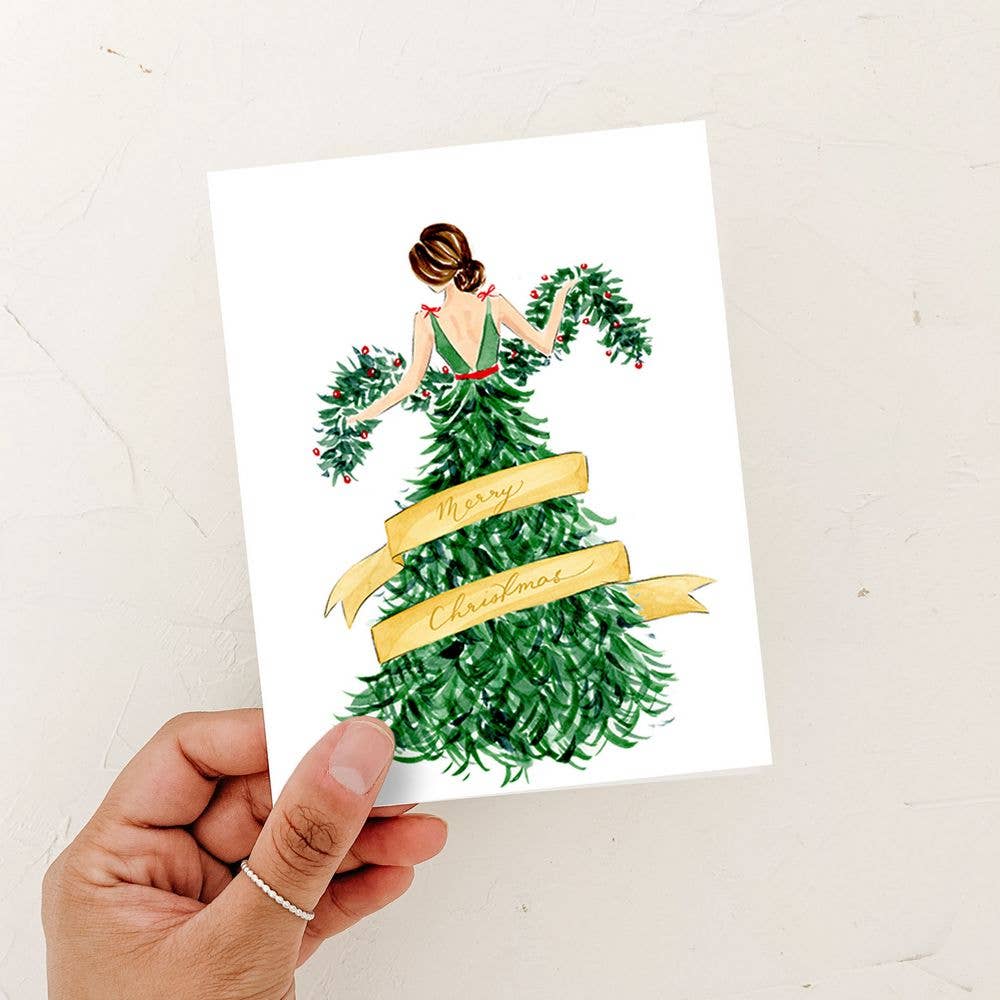 Almeida Illustrations - Merry Christmas Fashion Dress Card: White