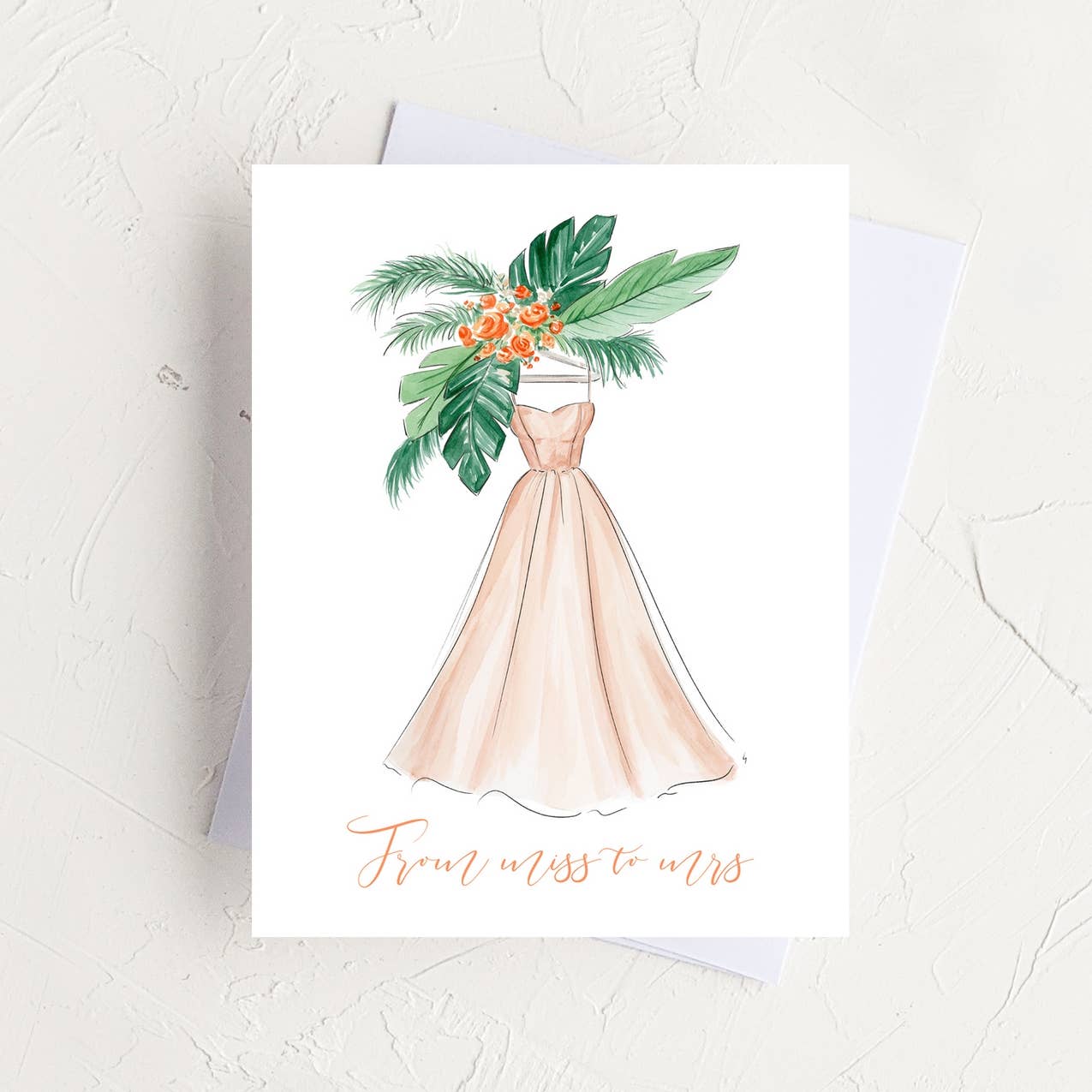 Almeida Illustrations - Miss to Mrs. - Bridal Shower, Newly Engaged Greeting Card: White