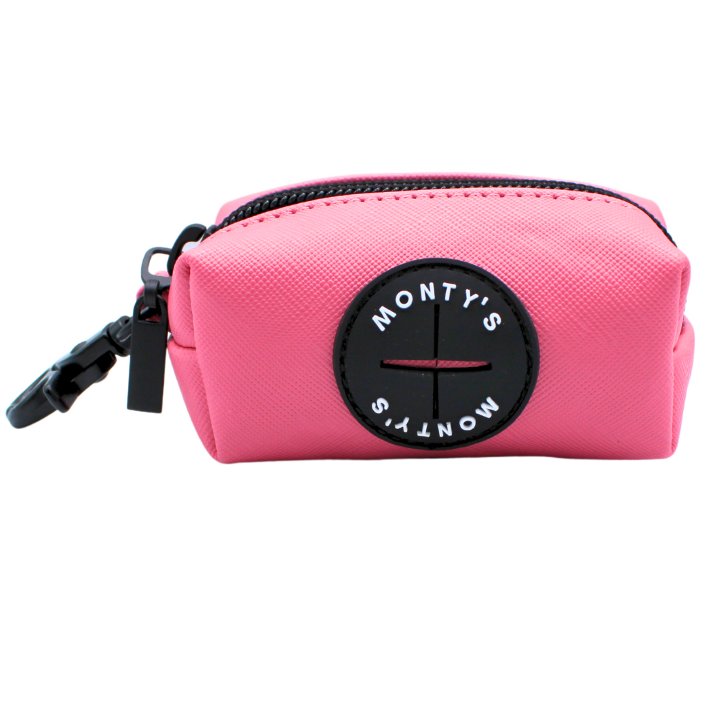 Monty's Bags - Vegan Leather Poop Bag Dispenser with 15 Standard Size Bags: Sunset Red