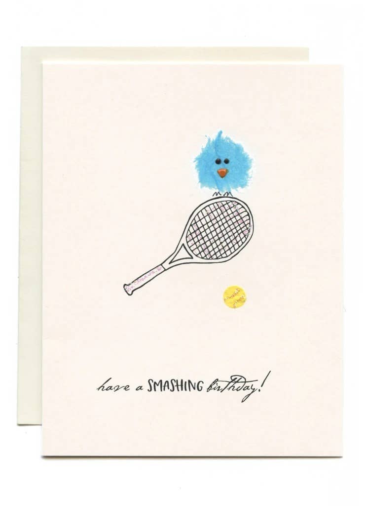 FLAUNT HANDMADE CORRESPONDENCES - "Have a Smashing Birthday!" Bird on Tennis Racket
