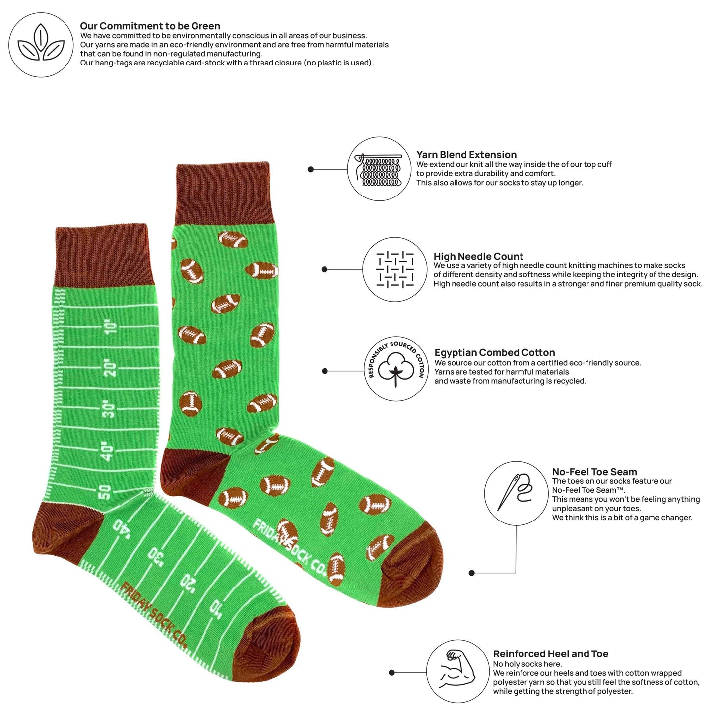 Friday Sock Co. - Men’s Football Mid-Calf Socks - Sports Fan Father's Day Gift: Men's 7 - 12