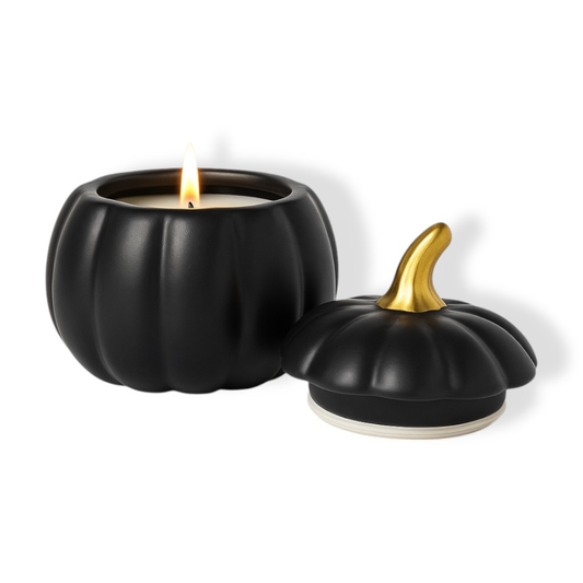 Market Candle Company - BLACK PUMPKIN CERAMIC CANDLE: Pumpkin Caramel