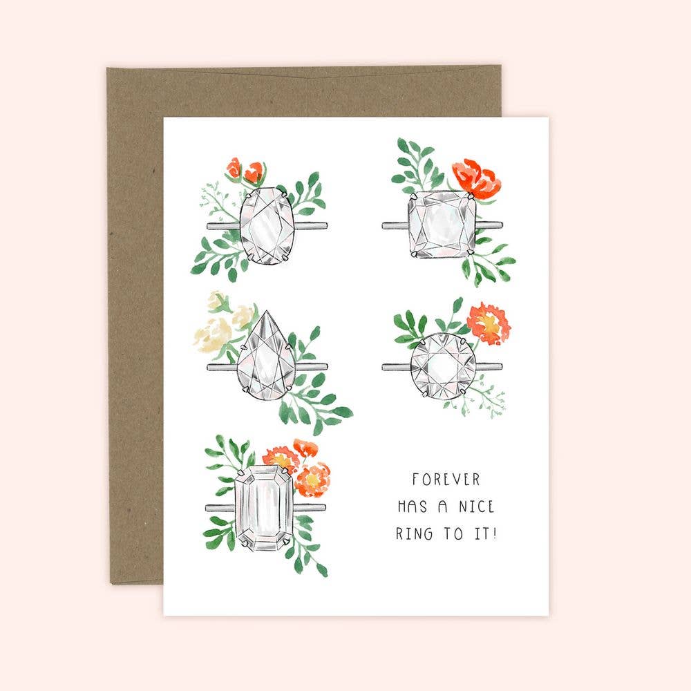 Almeida Illustrations - Floral Ring - Newly Engaged - Bridal Shower Engagement Card: White