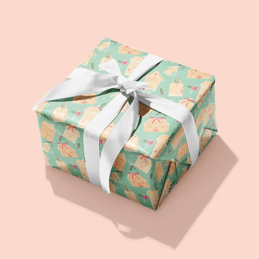 Almeida Illustrations - Green Gingerbread Land Christmas Gift Wrap: Single Sheet