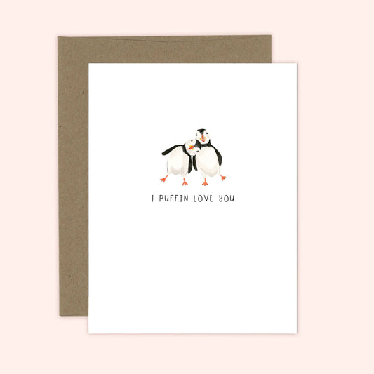 Almeida Illustrations - Puffin Love Card | Anniversary Card: White