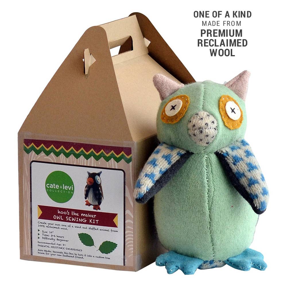 Cate and Levi - Owl Stuffed Animal DIY Sewing Kit | Reclaimed Wool
