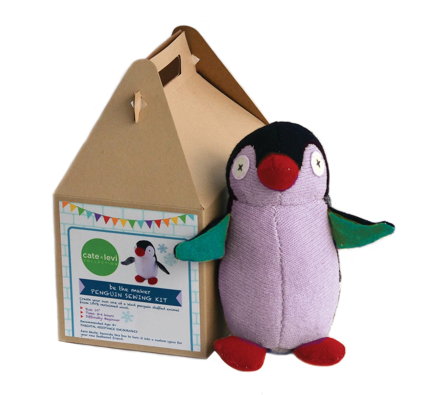 Cate and Levi - Penguin Stuffed Animal DIY Sewing Kit | Reclaimed Wool
