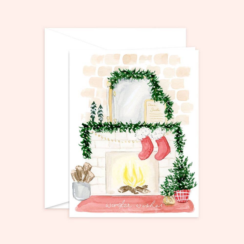Almeida Illustrations - The Holiday Mantle Christmas Card: White