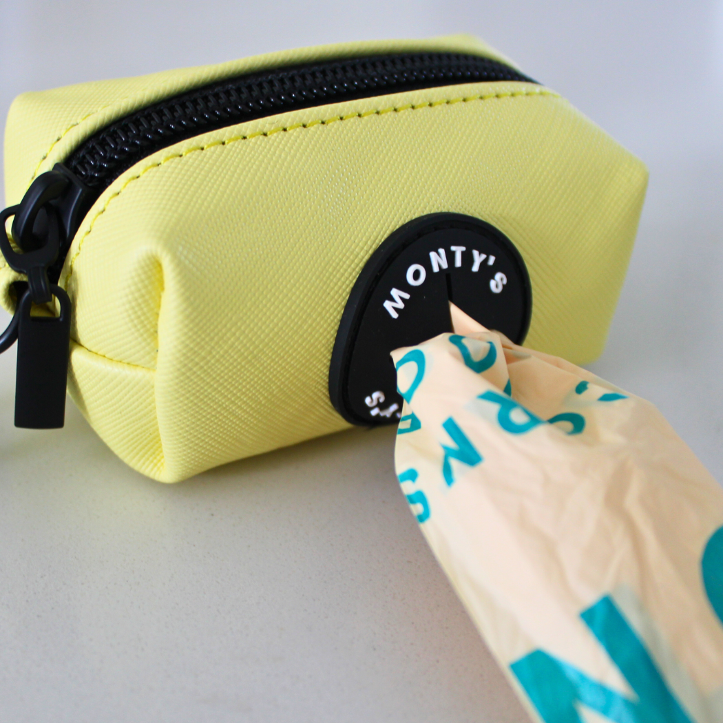 Monty's Bags - Vegan Leather Poop Bag Dispenser with 15 Standard Size Bags: Sunset Red