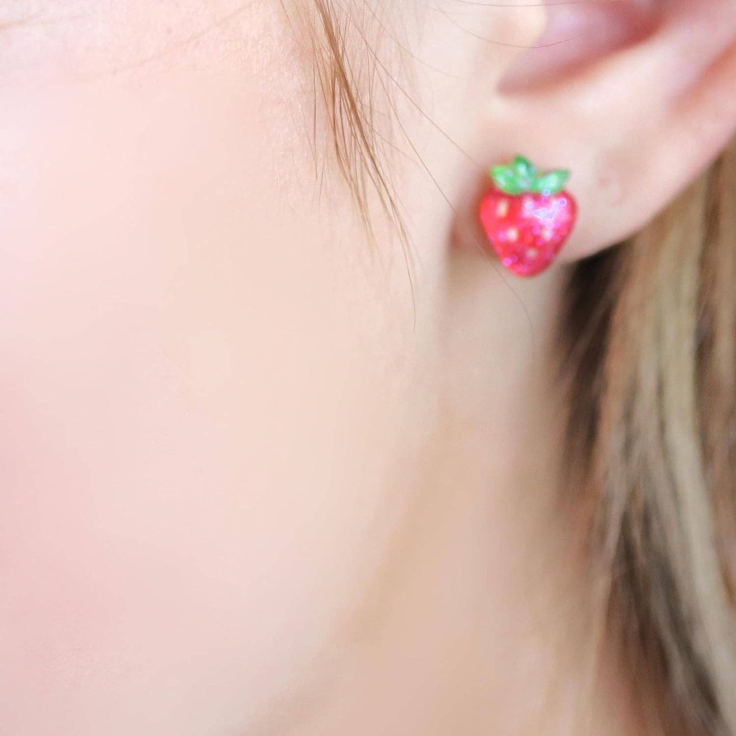 Pretty Smart - Strawberry Stud Earrings, 10mm: Invisible Clip On