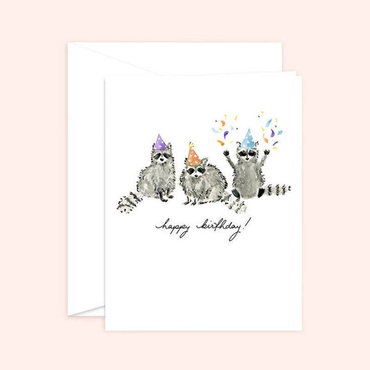 Almeida Illustrations - Birthday Raccoons Card: White