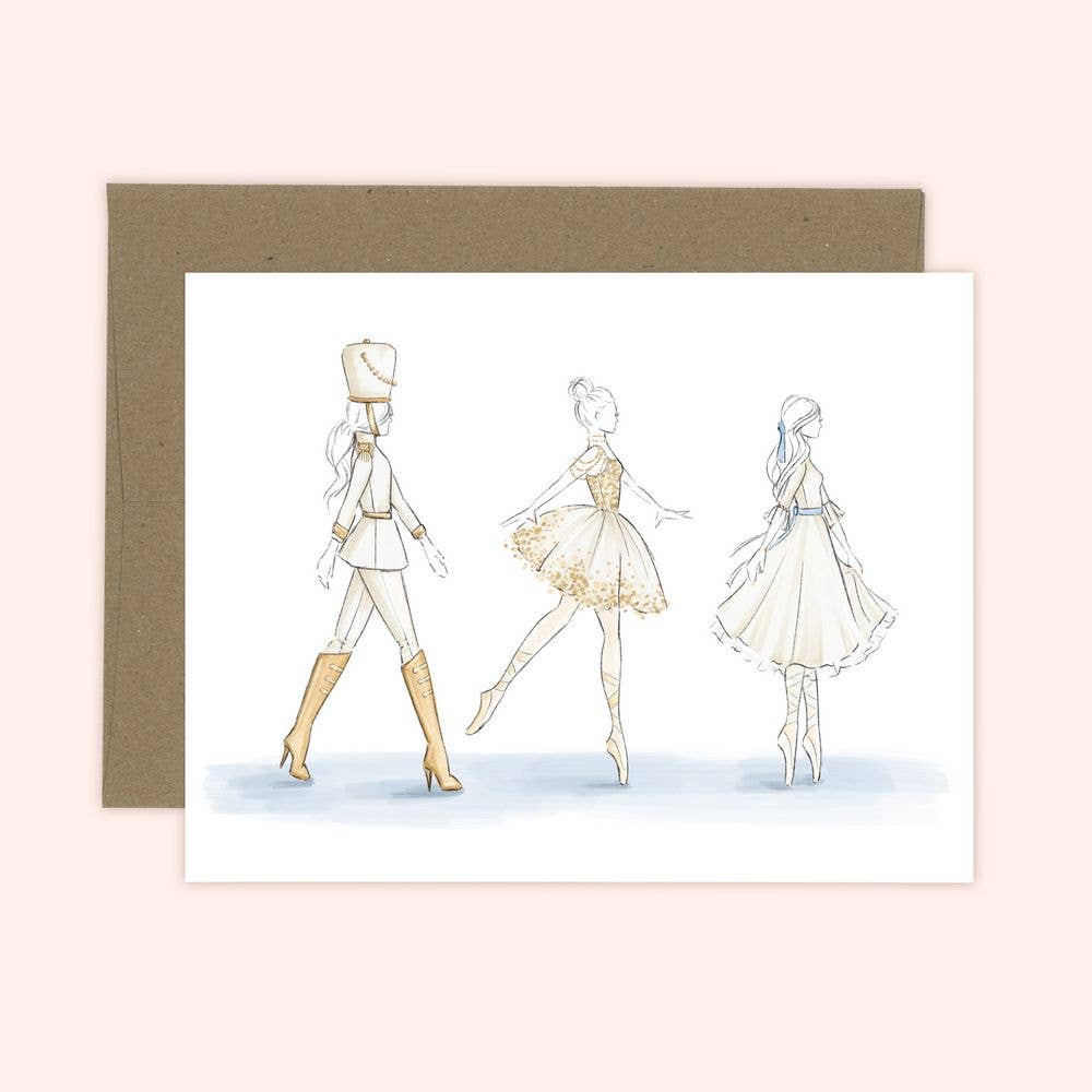 Almeida Illustrations - The Nutcracker Ballerina Christmas Holiday Greeting Card: White