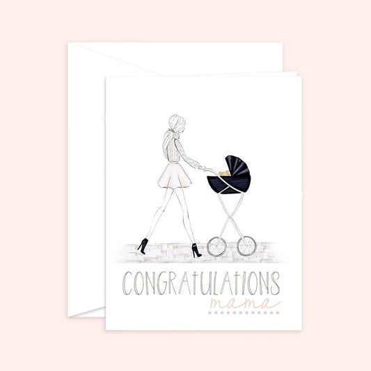 Almeida Illustrations - Congrats Mama! - Mom to Be, New Mom Greeting Card: White