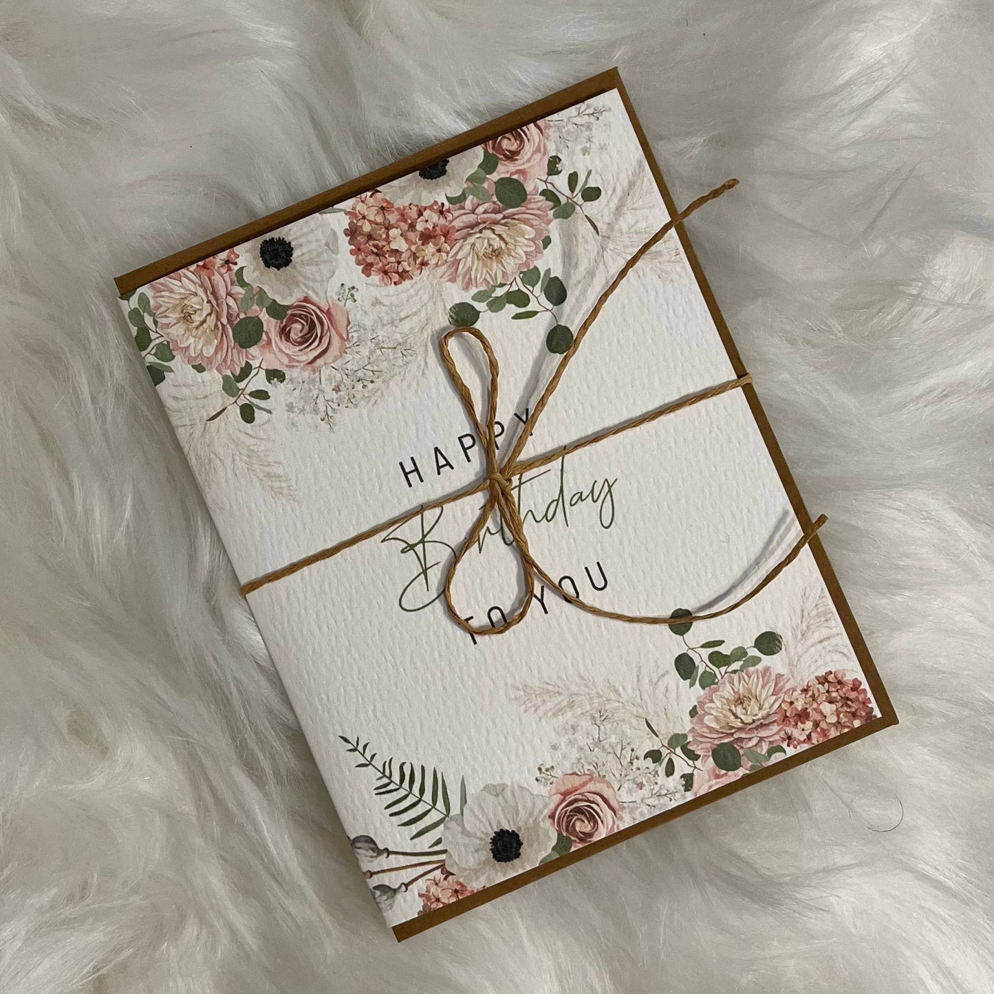 Paper Kuts - Pink Floral Happy Birthday Card, Includes Kraft Envelope: Square