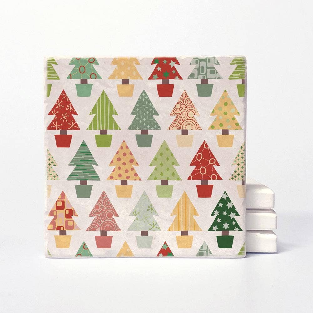 Christmas Tree Wrapping Paper Coasters: 4"x4"