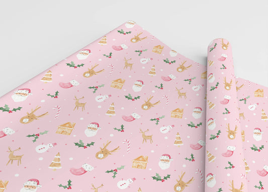 Almeida Illustrations - Pink Christmas Gift Wrap: Single Sheet
