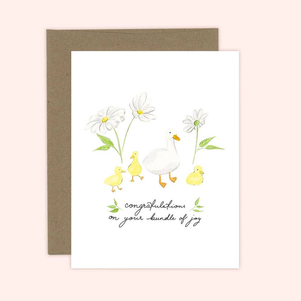 Almeida Illustrations - Congratulations on your Bundle of joy Baby Card | Ducklings: White