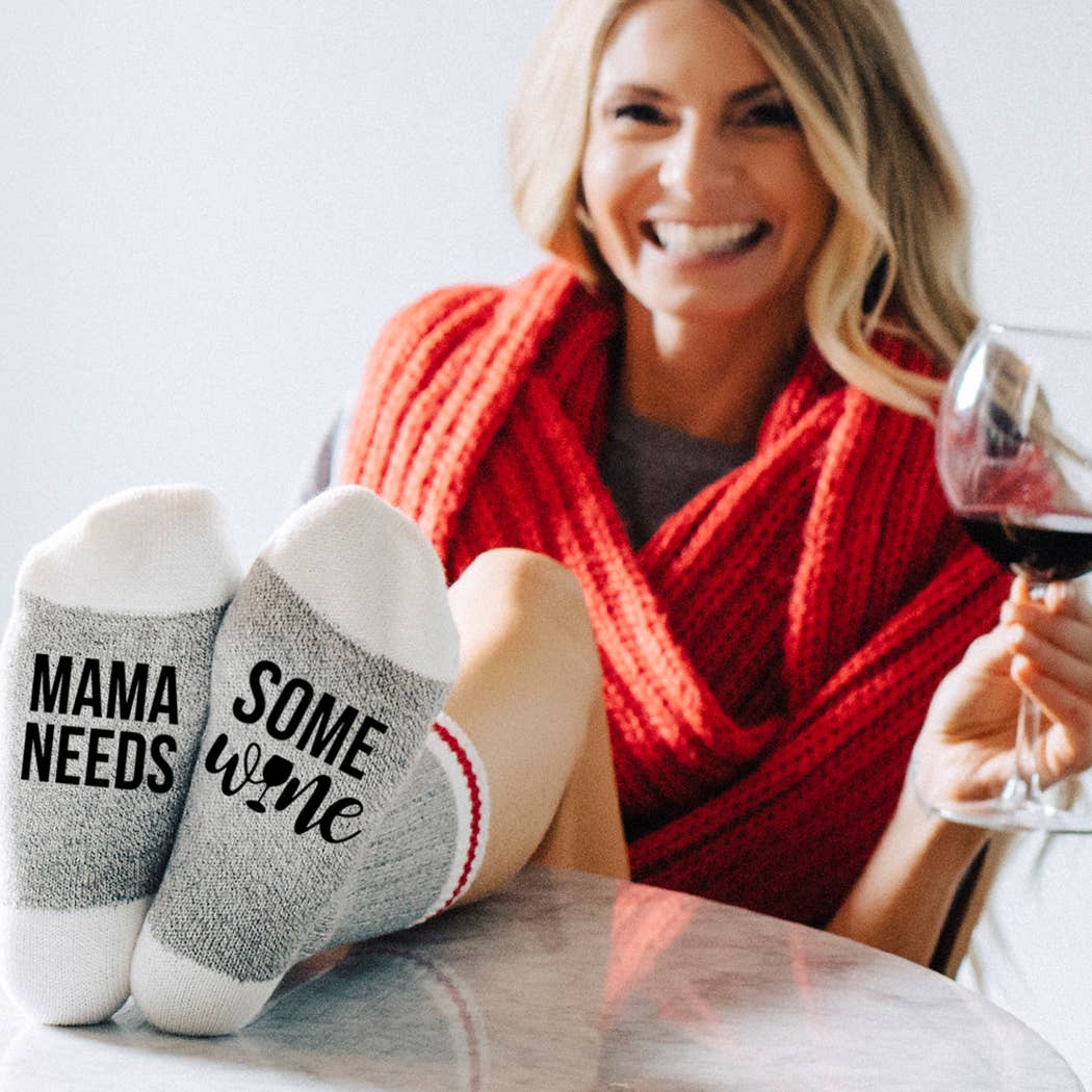 Sock Dirty to Me - Mama Needs Some Wine - Socks: Matte White