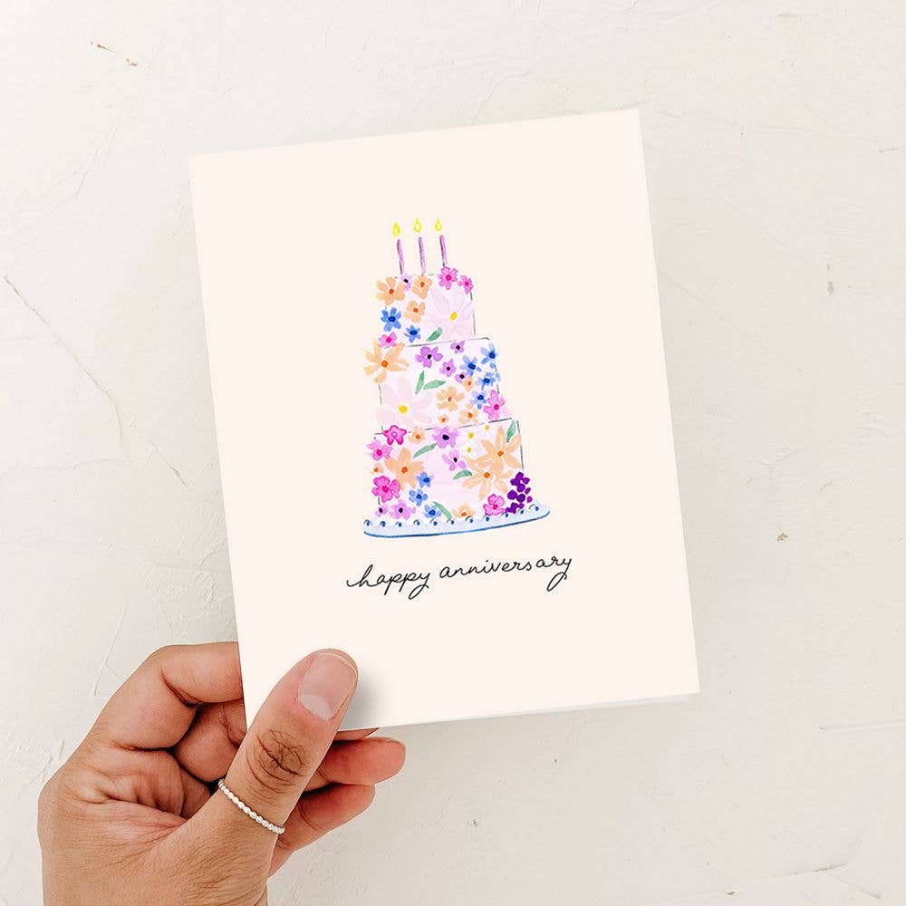 Almeida Illustrations - Happy Anniversary Cake Card: White