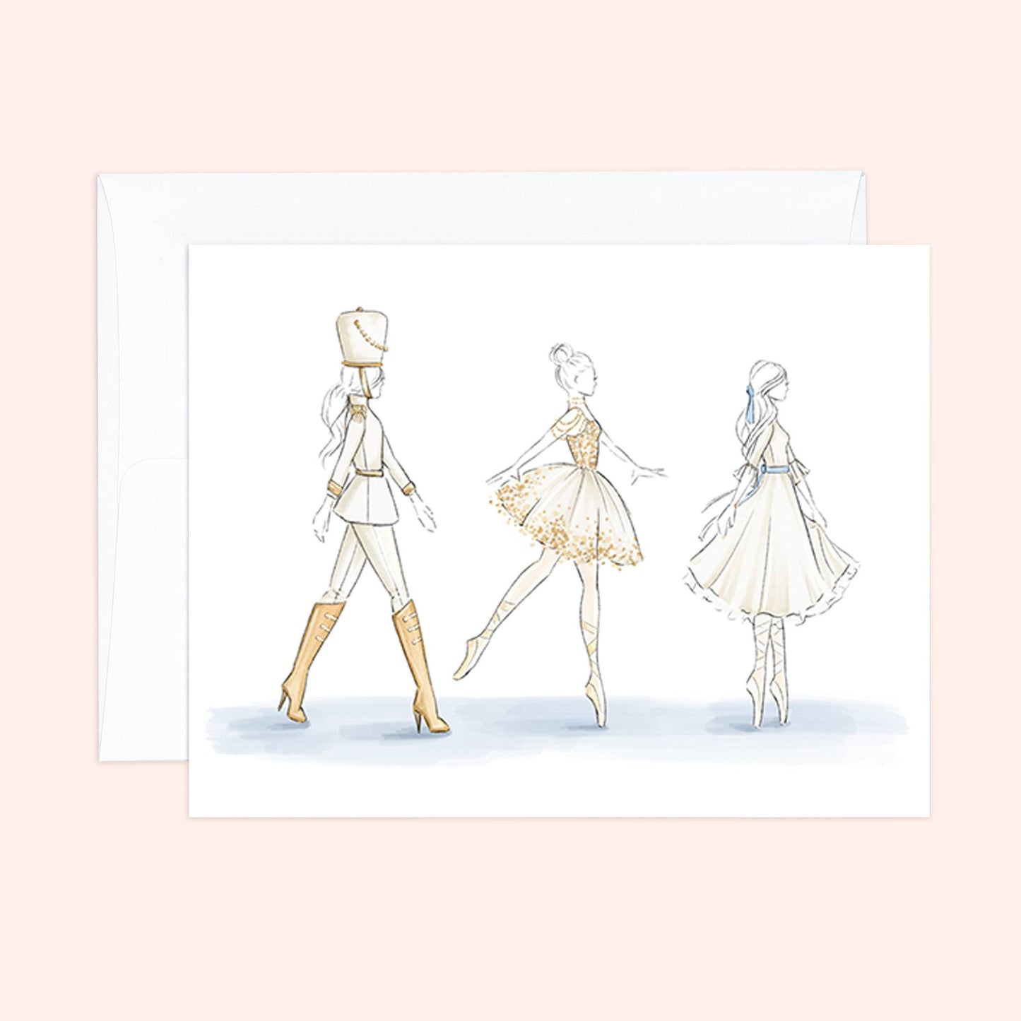 Almeida Illustrations - The Nutcracker Ballerina Christmas Holiday Greeting Card: White