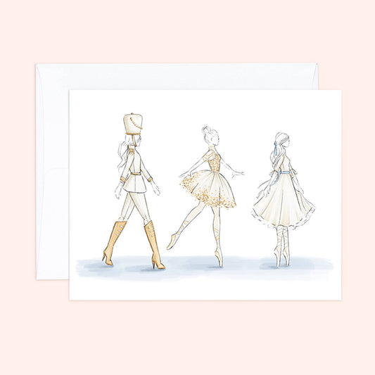 Almeida Illustrations - The Nutcracker Ballerina Christmas Holiday Greeting Card: White